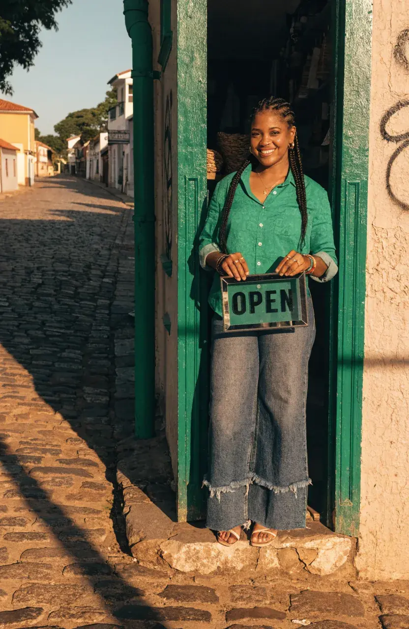 Empreendedora realizada à frente do próprio negócio recém-aberto em Maceió com o apoio da Assertiva Contabilidade