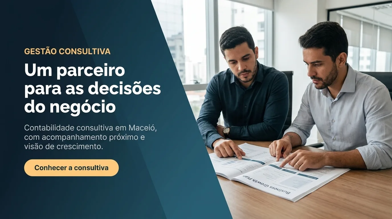 Reunião de análise entre empresário e contador da Assertiva sobre contabilidade consultiva em Maceió