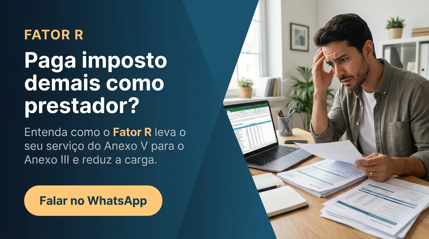 Prestador de serviços revisando notas fiscais · contabilidade para prestadores e Fator R no Simples Nacional em Maceió