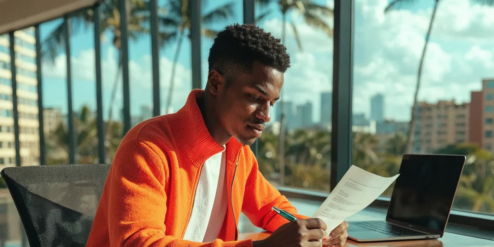 Empreendedor abrindo empresa em Maceió, Alagoas, com documentos e notebook